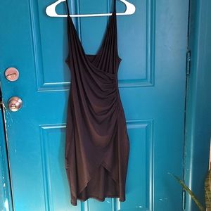 Black Mini Dress With Ruching and Left Thigh Slit